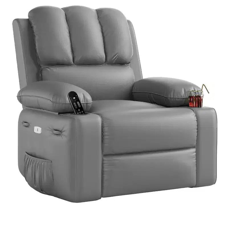 Extra-large recliner for living room PU leather swivel rocking chair with massage and heating functions, cup holder, side pockets