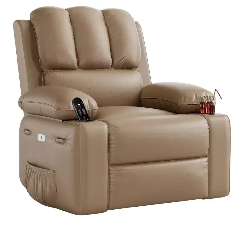 Extra-large recliner for living room PU leather swivel rocking chair with massage and heating functions, cup holder, side pockets