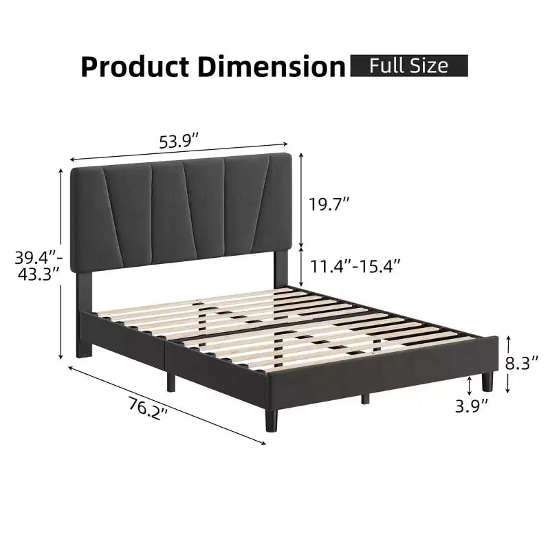 Acekool Upholstered Platform Bed Frame with Adjustable Velvet Headboard, Wood Slats, Strong Metal Support, No Box Spring Needed