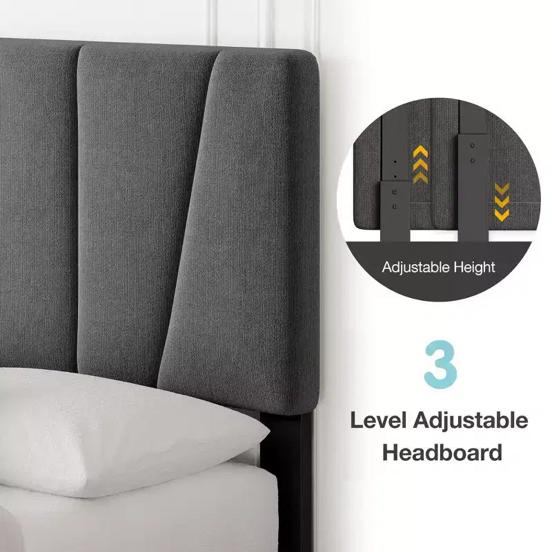 Acekool Upholstered Platform Bed Frame with Adjustable Velvet Headboard, Wood Slats, Strong Metal Support, No Box Spring Needed