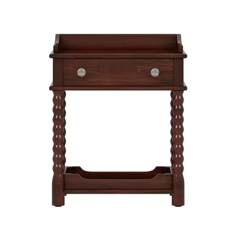 Whisen Retro Style Nightstand with Drawer and Open Shelf, Turned Legs and Metal Handle