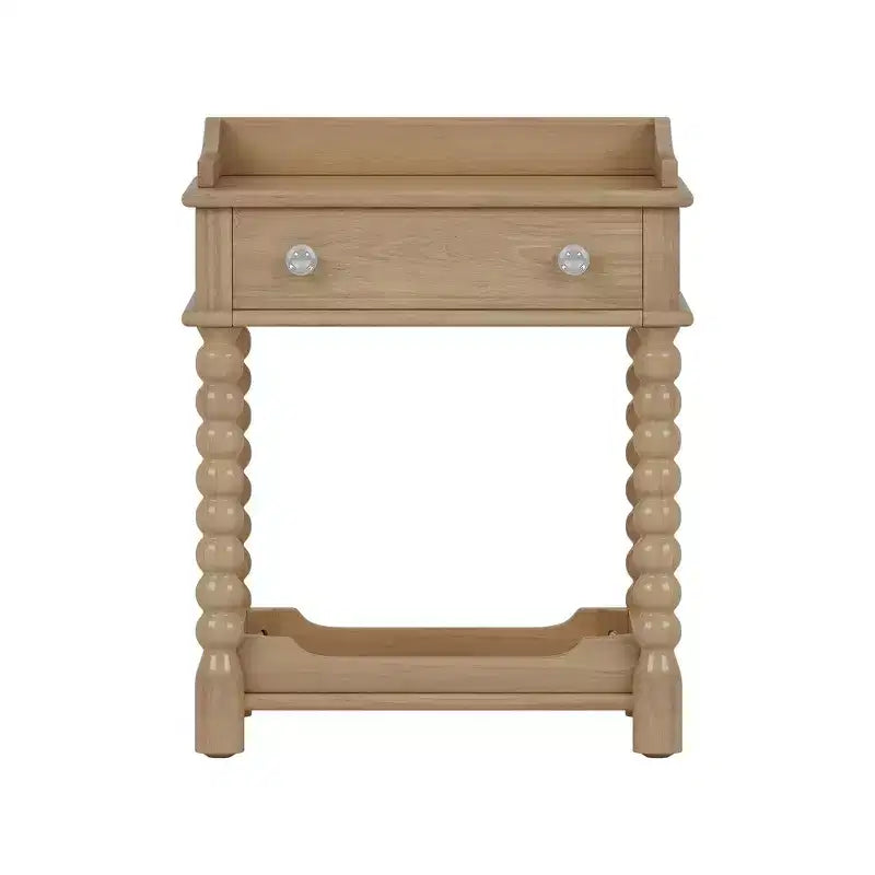 Whisen Retro Style Nightstand with Drawer and Open Shelf, Turned Legs and Metal Handle