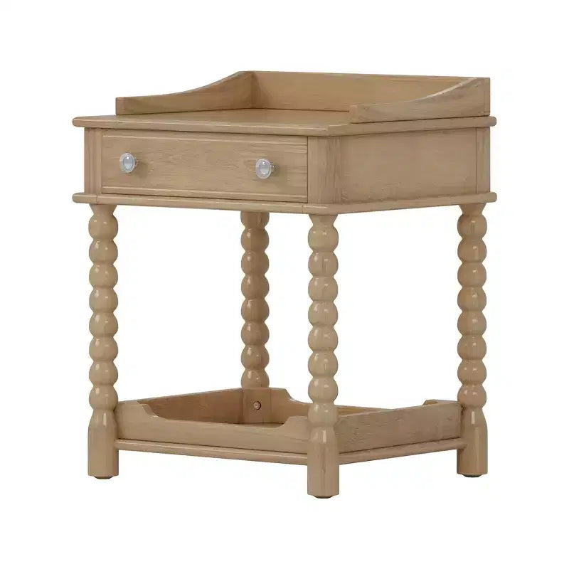 Whisen Retro Style Nightstand with Drawer and Open Shelf, Turned Legs and Metal Handle