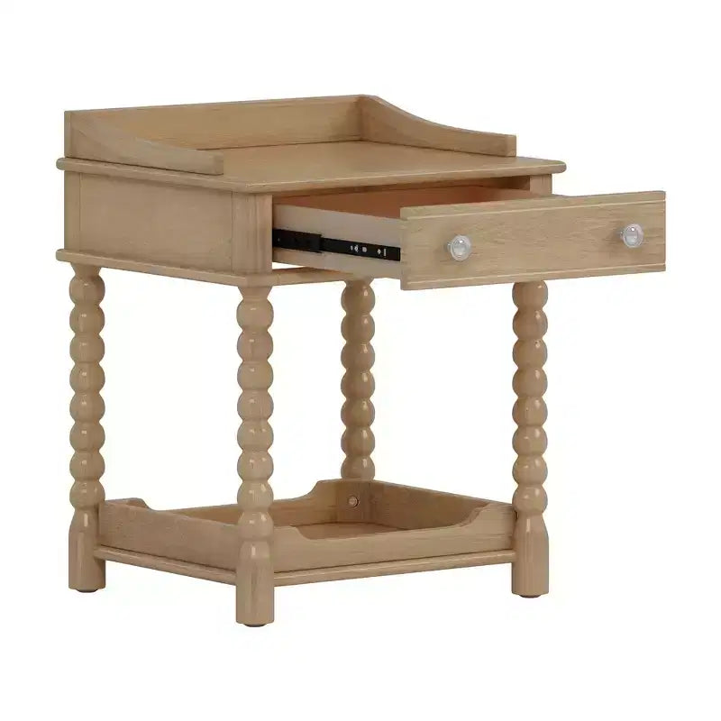 Whisen Retro Style Nightstand with Drawer and Open Shelf, Turned Legs and Metal Handle