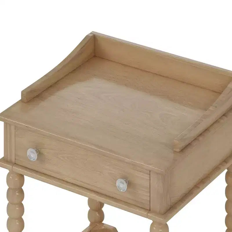Whisen Retro Style Nightstand with Drawer and Open Shelf, Turned Legs and Metal Handle