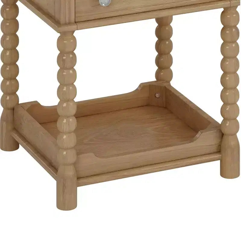 Whisen Retro Style Nightstand with Drawer and Open Shelf, Turned Legs and Metal Handle