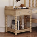 Whisen Retro Style Nightstand with Drawer and Open Shelf, Turned Legs and Metal Handle