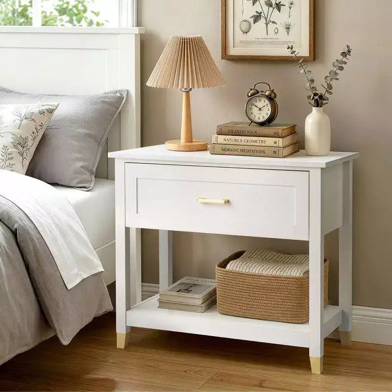 Karl Home Cream P2 MDF Nightstand 1 Drawer 1 Shelf 29.5 Inch