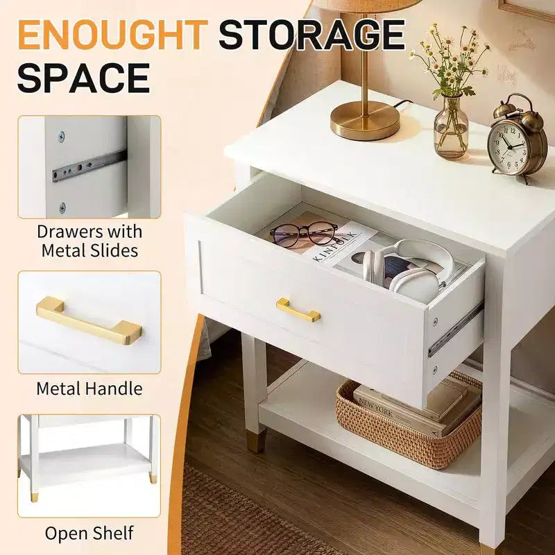 Karl Home Cream P2 MDF Nightstand 1 Drawer 1 Shelf 29.5 Inch