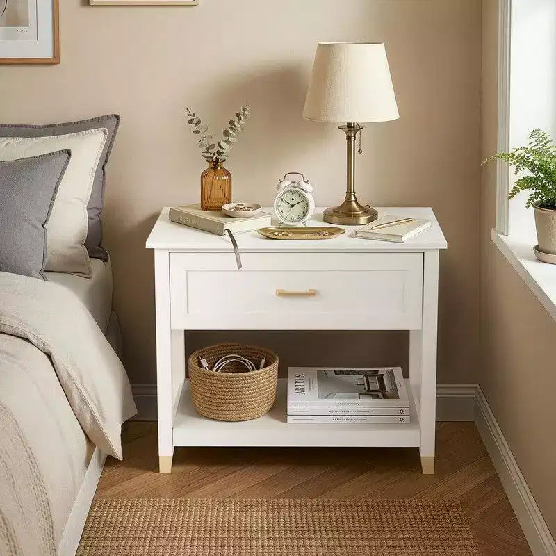 Karl Home Cream P2 MDF Nightstand 1 Drawer 1 Shelf 29.5 Inch