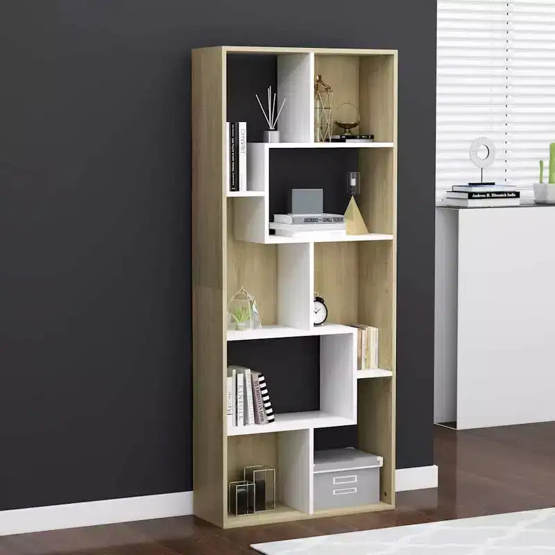 vidaXL Book Cabinet White and Sonoma Oak Engineered Wood