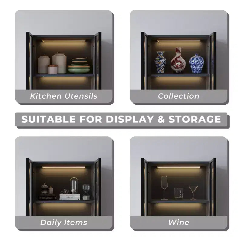 ATJafurn Modern 62.9'' Tall China Cabinet, Wooden 3-Tier Curio Display Storage Hutch With Glass Doors And Drawers For Kitchen Living Room Study