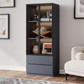 ATJafurn Modern 62.9'' Tall China Cabinet, Wooden 3-Tier Curio Display Storage Hutch With Glass Doors And Drawers For Kitchen Living Room Study