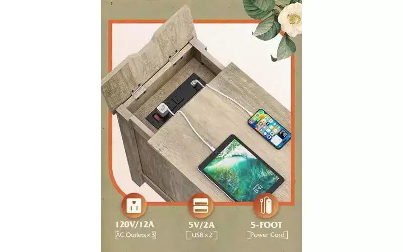DEXYLLO End Table with Charging Station, Narrow Side Table for Living Room, Farmhouse Night Stand with Storage
