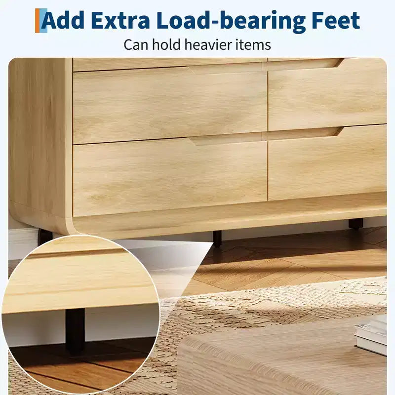 Modern 6-Drawer Wood Dresser for Bedroom & Nursery, Wide Storage Chest with Safe Rounded Corners, Hidden Handles and Anti-Tip Design for Living Room