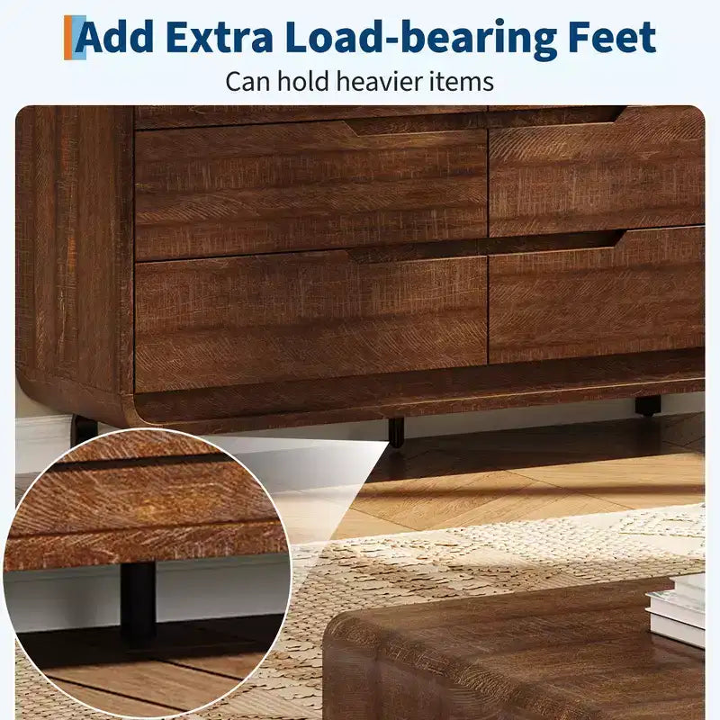 Modern 6-Drawer Wood Dresser for Bedroom & Nursery, Wide Storage Chest with Safe Rounded Corners, Hidden Handles and Anti-Tip Design for Living Room