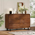 Modern 6-Drawer Wood Dresser for Bedroom & Nursery, Wide Storage Chest with Safe Rounded Corners, Hidden Handles and Anti-Tip Design for Living Room