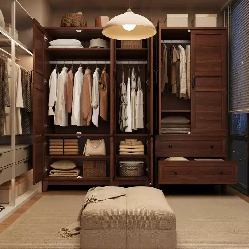 Armoire Wardrobe Closet with 2 Drawers, 72''Tall Wooden Organizer with Hanging Rod, Large Storage Cabinet with Doors and Adjustable Shelves for Home