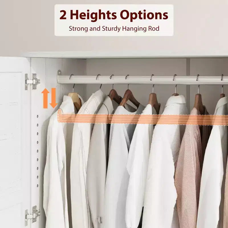 Armoire Wardrobe Closet with 2 Drawers, 72''Tall Wooden Organizer with Hanging Rod, Large Storage Cabinet with Doors and Adjustable Shelves for Home