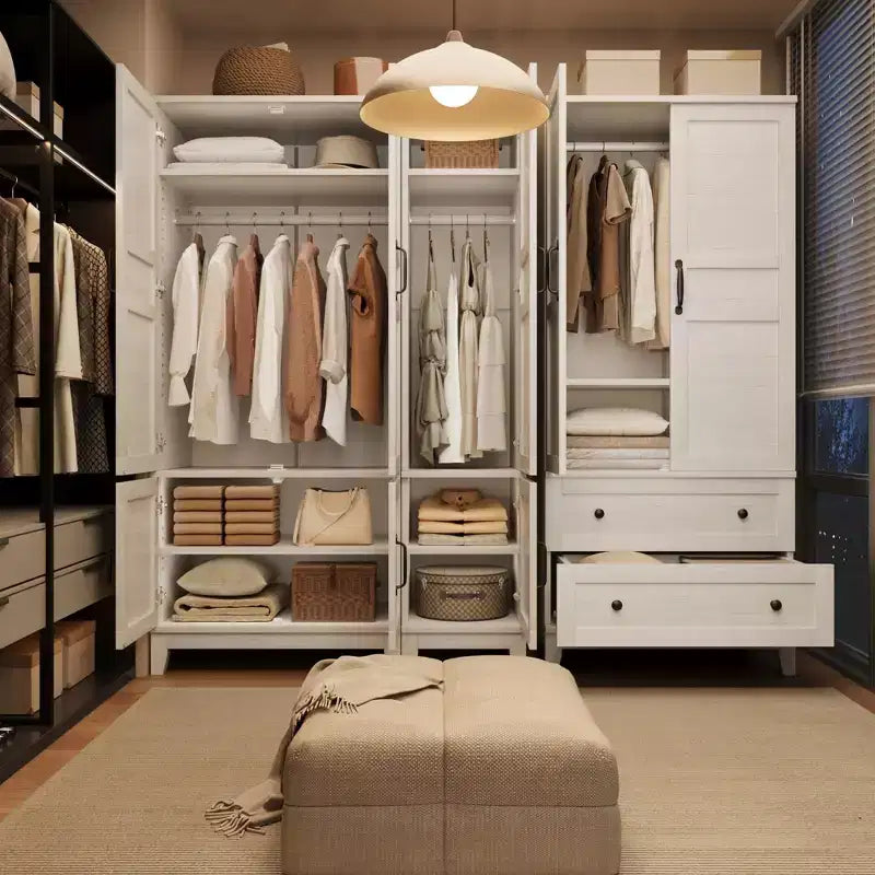 Armoire Wardrobe Closet with 2 Drawers, 72''Tall Wooden Organizer with Hanging Rod, Large Storage Cabinet with Doors and Adjustable Shelves for Home