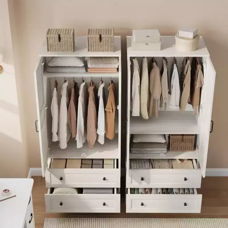 Armoire Wardrobe Closet with 2 Drawers, 72''Tall Wooden Organizer with Hanging Rod, Large Storage Cabinet with Doors and Adjustable Shelves for Home