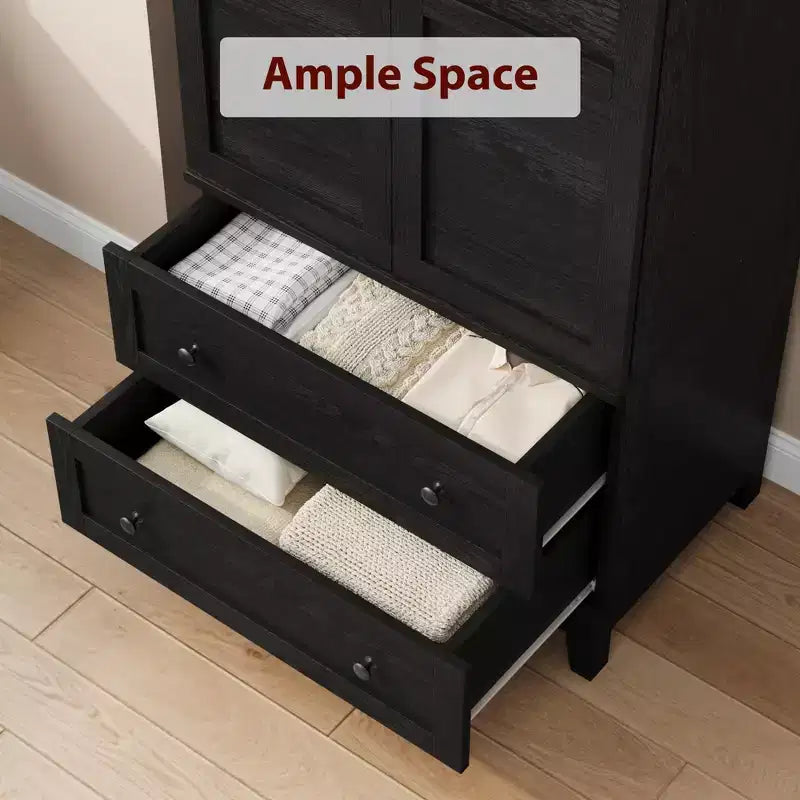 Armoire Wardrobe Closet with 2 Drawers, 72''Tall Wooden Organizer with Hanging Rod, Large Storage Cabinet with Doors and Adjustable Shelves for Home