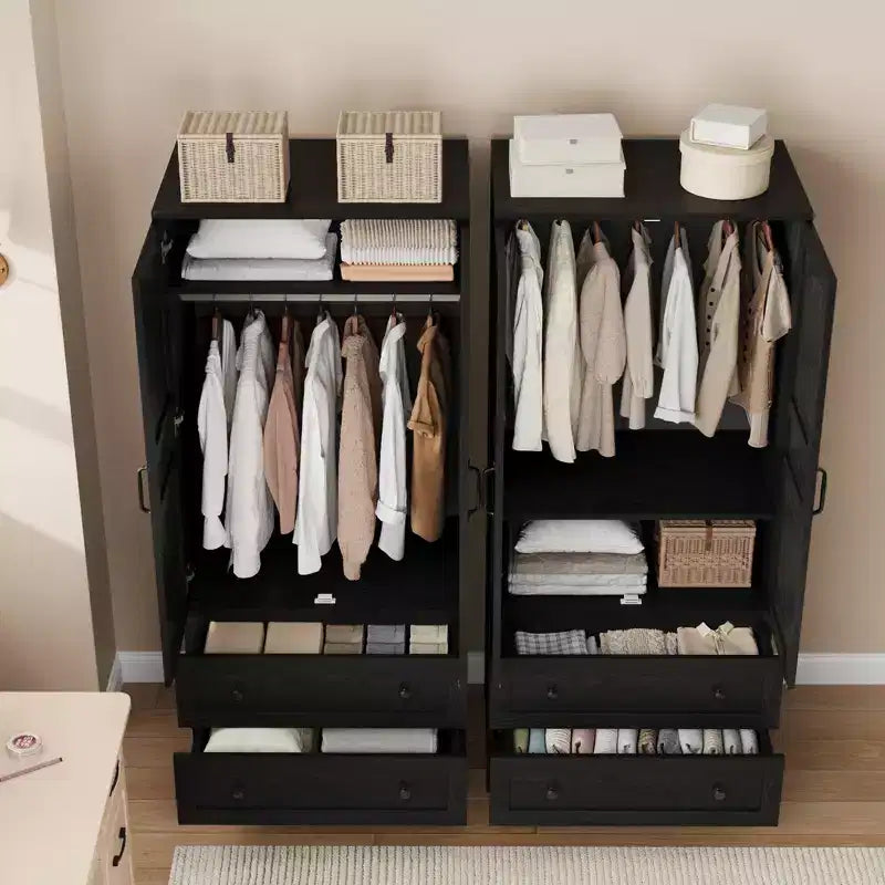 Armoire Wardrobe Closet with 2 Drawers, 72''Tall Wooden Organizer with Hanging Rod, Large Storage Cabinet with Doors and Adjustable Shelves for Home