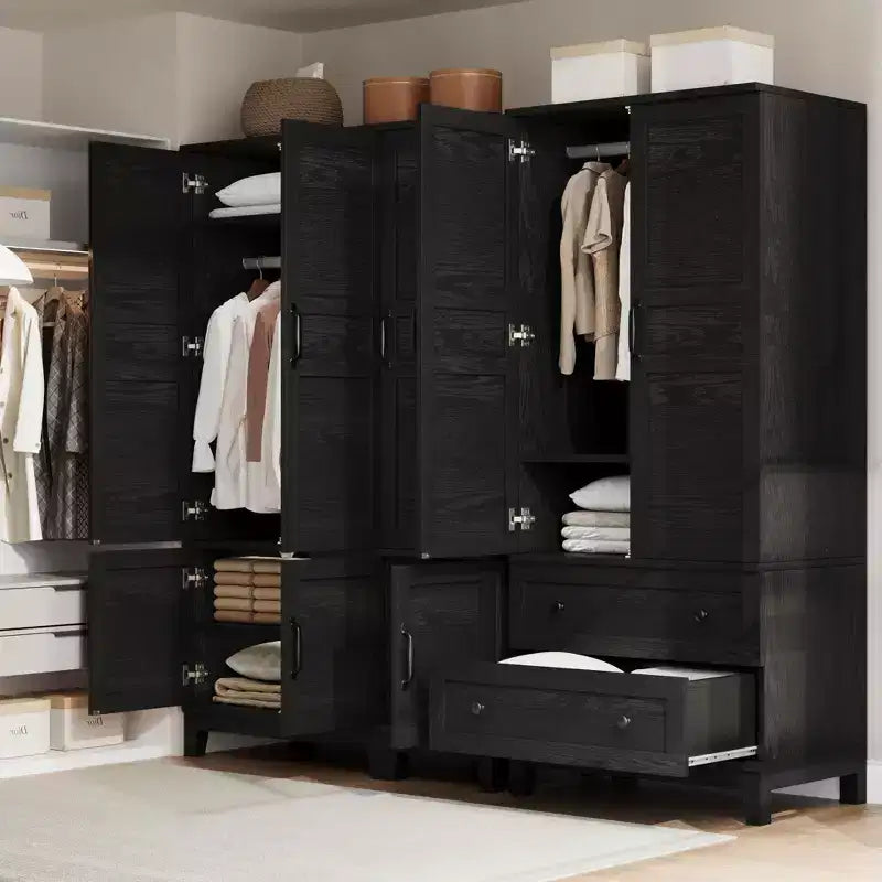 Armoire Wardrobe Closet with 2 Drawers, 72''Tall Wooden Organizer with Hanging Rod, Large Storage Cabinet with Doors and Adjustable Shelves for Home