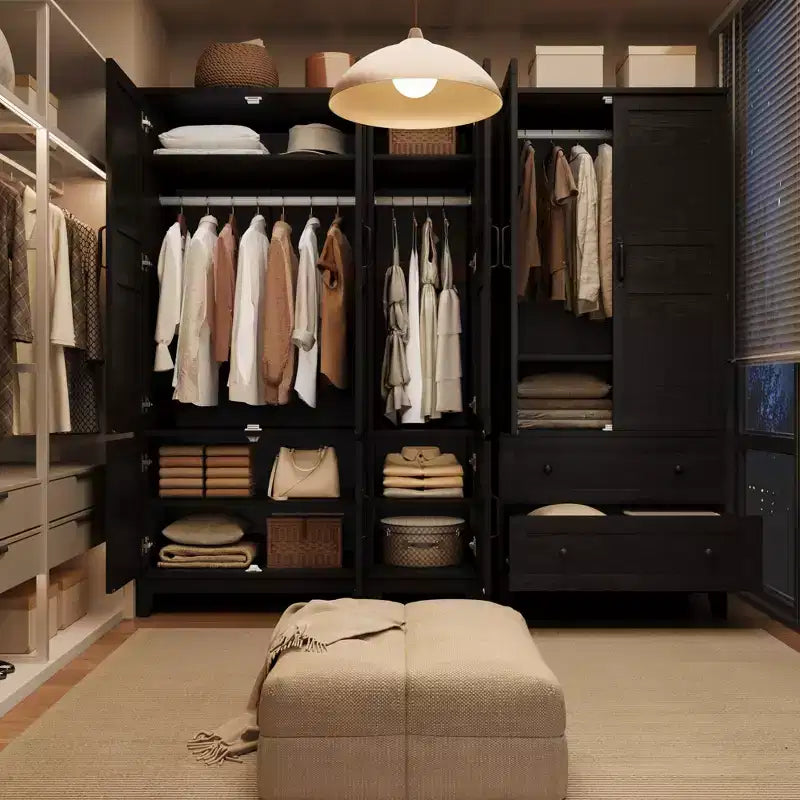 Armoire Wardrobe Closet with 2 Drawers, 72''Tall Wooden Organizer with Hanging Rod, Large Storage Cabinet with Doors and Adjustable Shelves for Home