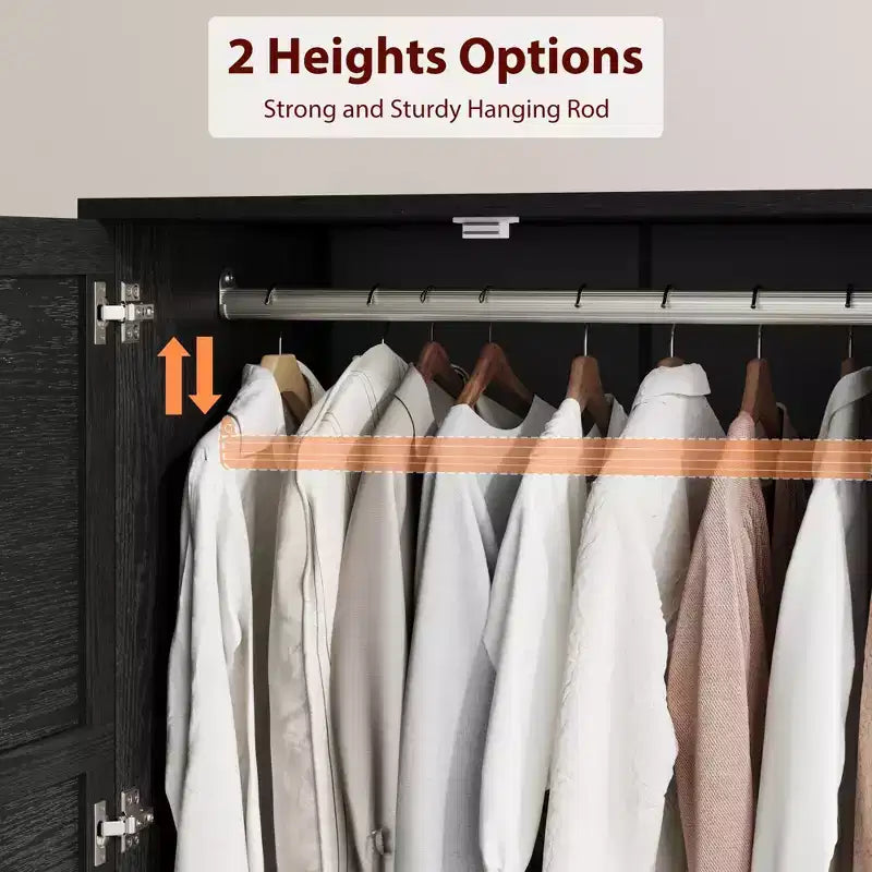 Armoire Wardrobe Closet with 2 Drawers, 72''Tall Wooden Organizer with Hanging Rod, Large Storage Cabinet with Doors and Adjustable Shelves for Home