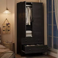 Armoire Wardrobe Closet with 2 Drawers, 72''Tall Wooden Organizer with Hanging Rod, Large Storage Cabinet with Doors and Adjustable Shelves for Home