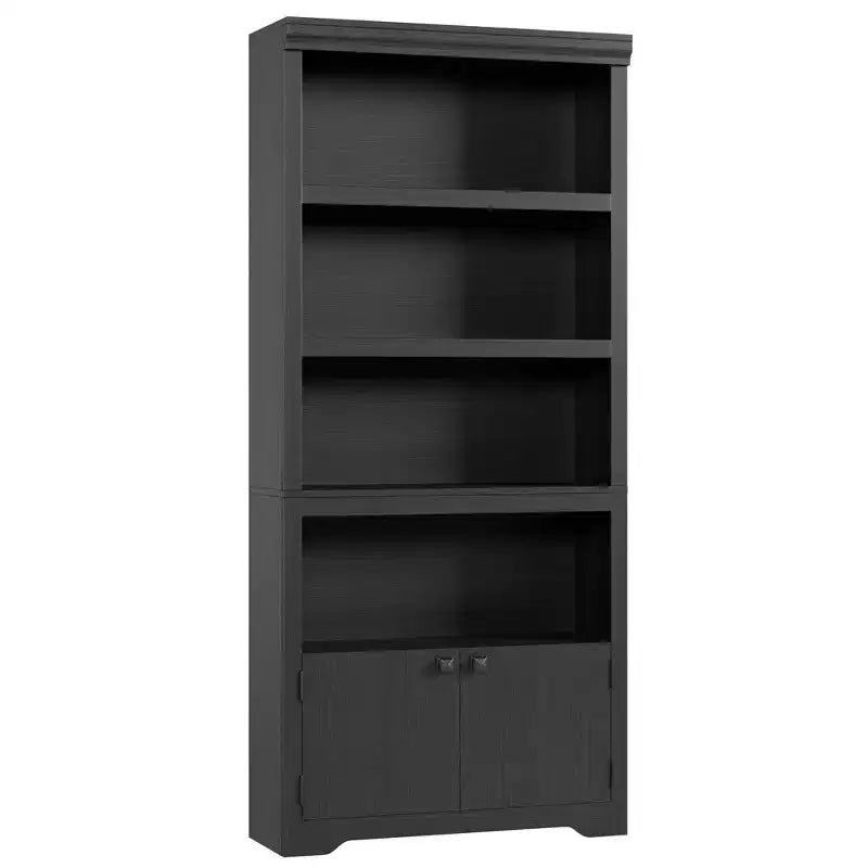 5 Tier Bookshelf, Farmhouse Bookcase,23.6''/31.5 W with 2 Doors & Adjustable Shelves, Open Display Storage Rack with Anti-Slip Design for Home
