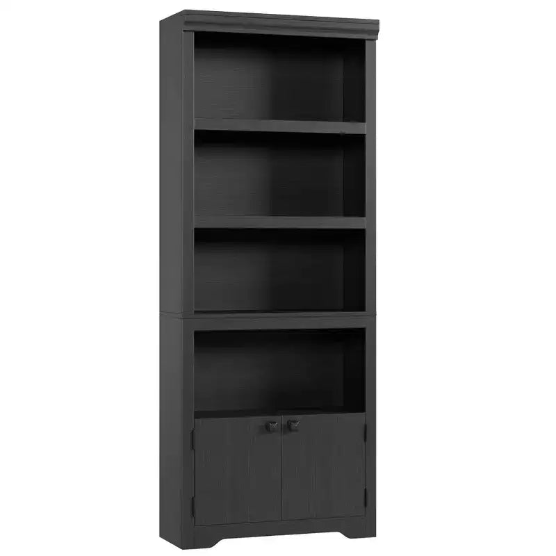 5 Tier Bookshelf, Farmhouse Bookcase,23.6''/31.5 W with 2 Doors & Adjustable Shelves, Open Display Storage Rack with Anti-Slip Design for Home