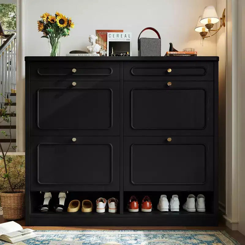 Laukingdom 47 Wooden Shoe Cabinet with 4 Flip Drawers & 2 Storage Drawers, Farmhouse Style, 1pc