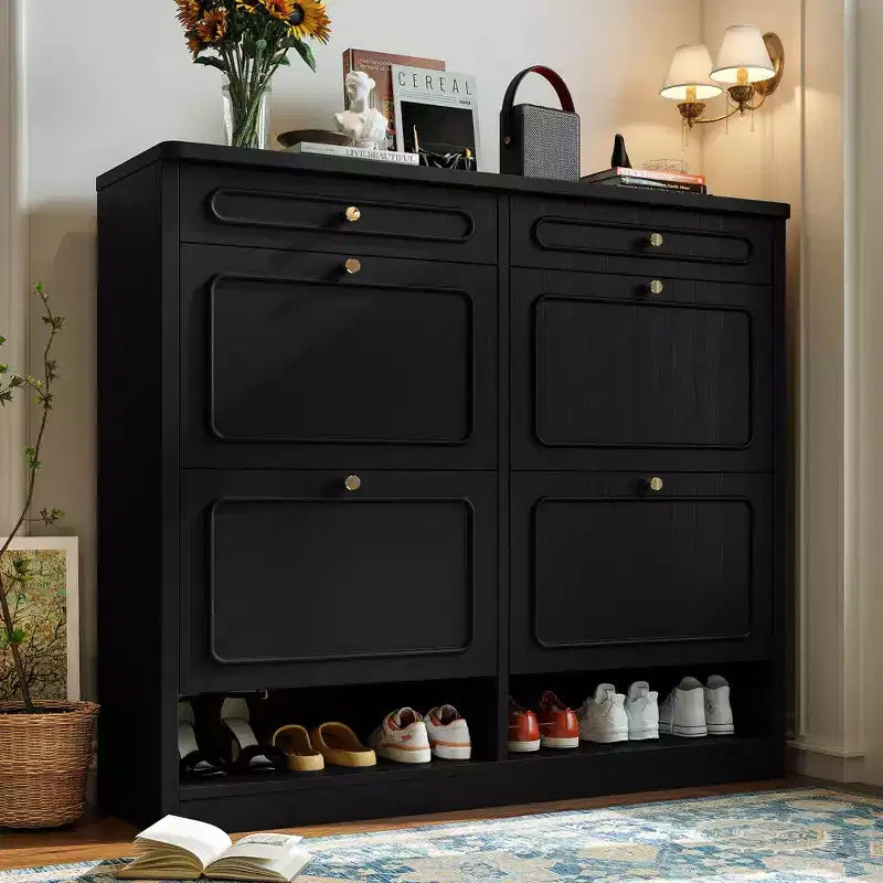 Laukingdom 47 Wooden Shoe Cabinet with 4 Flip Drawers & 2 Storage Drawers, Farmhouse Style, 1pc