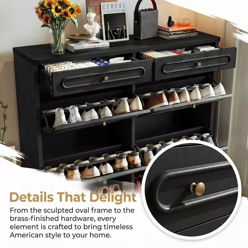 Laukingdom 47 Wooden Shoe Cabinet with 4 Flip Drawers & 2 Storage Drawers, Farmhouse Style, 1pc
