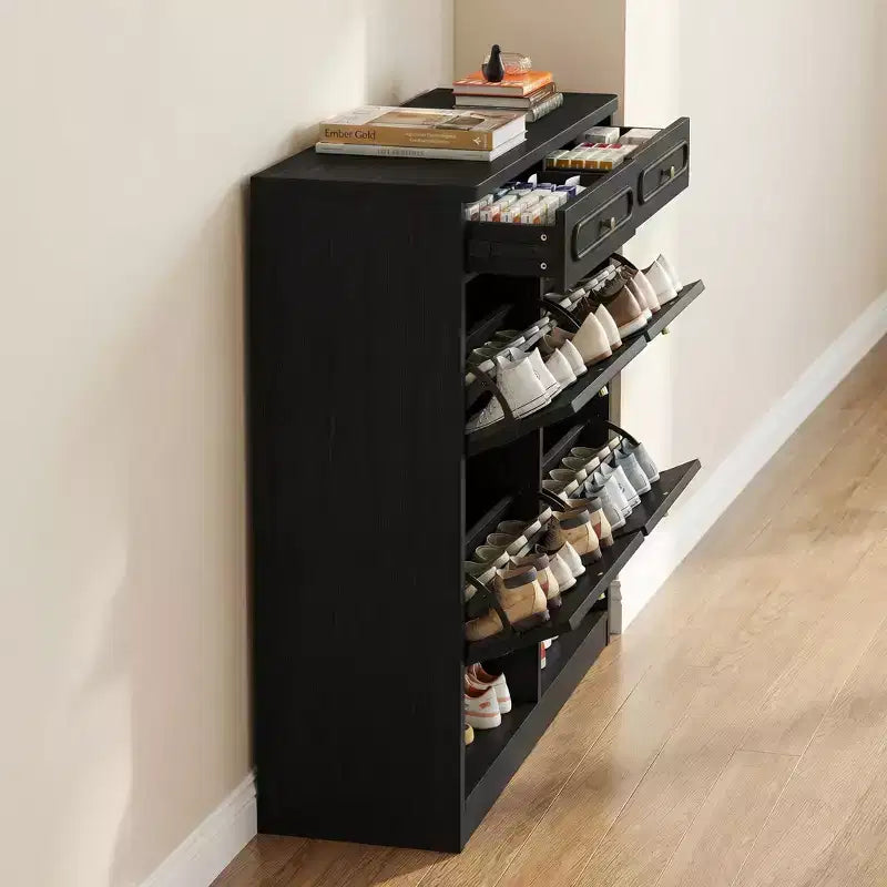 Laukingdom 47 Wooden Shoe Cabinet with 4 Flip Drawers & 2 Storage Drawers, Farmhouse Style, 1pc