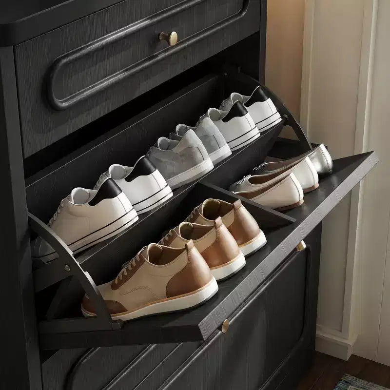 Laukingdom 47 Wooden Shoe Cabinet with 4 Flip Drawers & 2 Storage Drawers, Farmhouse Style, 1pc