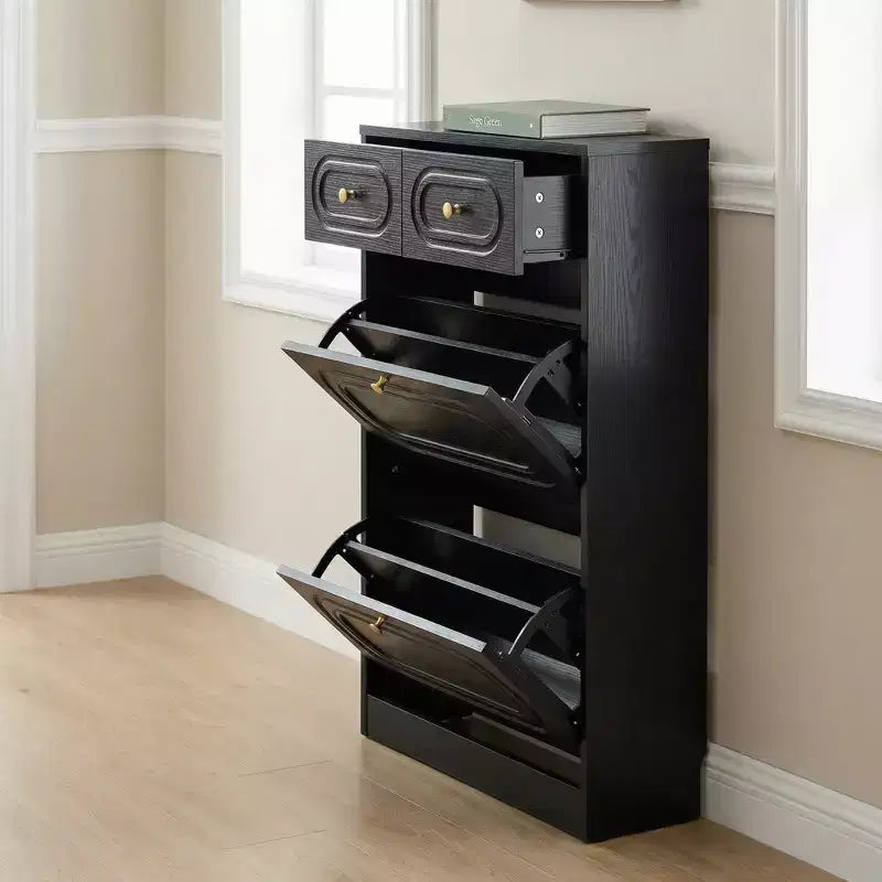 Laukingdom 47 Wooden Shoe Cabinet with 4 Flip Drawers & 2 Storage Drawers, Farmhouse Style, 1pc