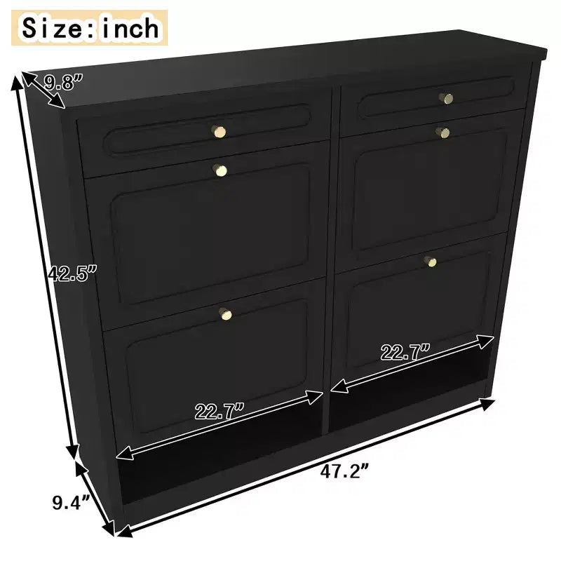 Laukingdom 47 Wooden Shoe Cabinet with 4 Flip Drawers & 2 Storage Drawers, Farmhouse Style, 1pc