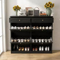 Laukingdom 47 Wooden Shoe Cabinet with 4 Flip Drawers & 2 Storage Drawers, Farmhouse Style, 1pc