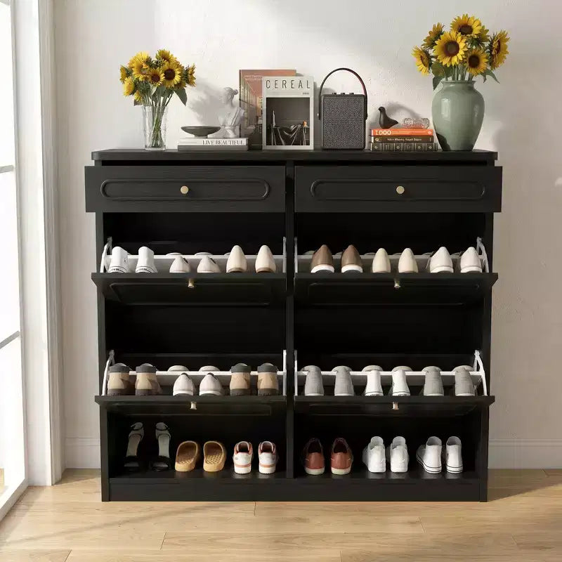 Laukingdom 47 Wooden Shoe Cabinet with 4 Flip Drawers & 2 Storage Drawers, Farmhouse Style, 1pc