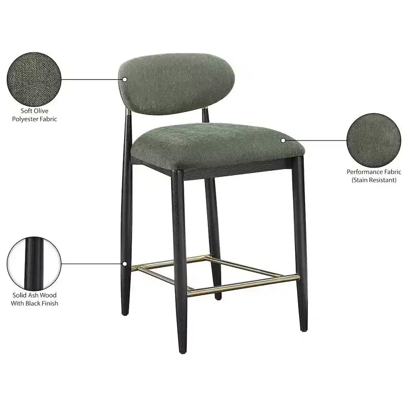 Meridian Furniture Riccio Black Finish Performance Fabric Counter Stool