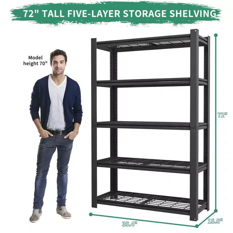 72H 5-Tier Adjustable Heavy Duty Shelving Metal Mesh Storage Rack, 2000 lbs Loading Capacity Metal Shelf Organizer