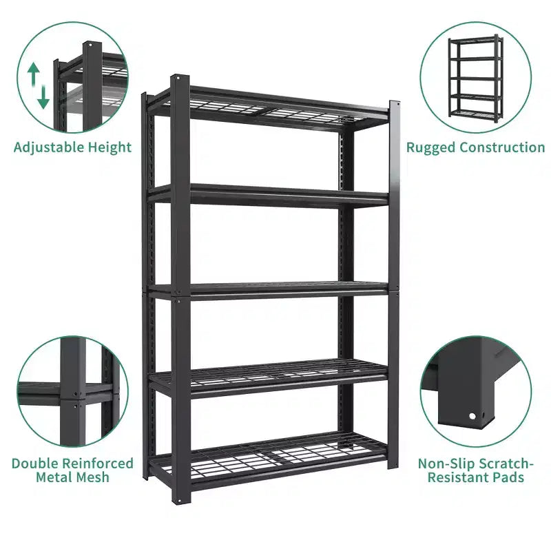 72H 5-Tier Adjustable Heavy Duty Shelving Metal Mesh Storage Rack, 2000 lbs Loading Capacity Metal Shelf Organizer