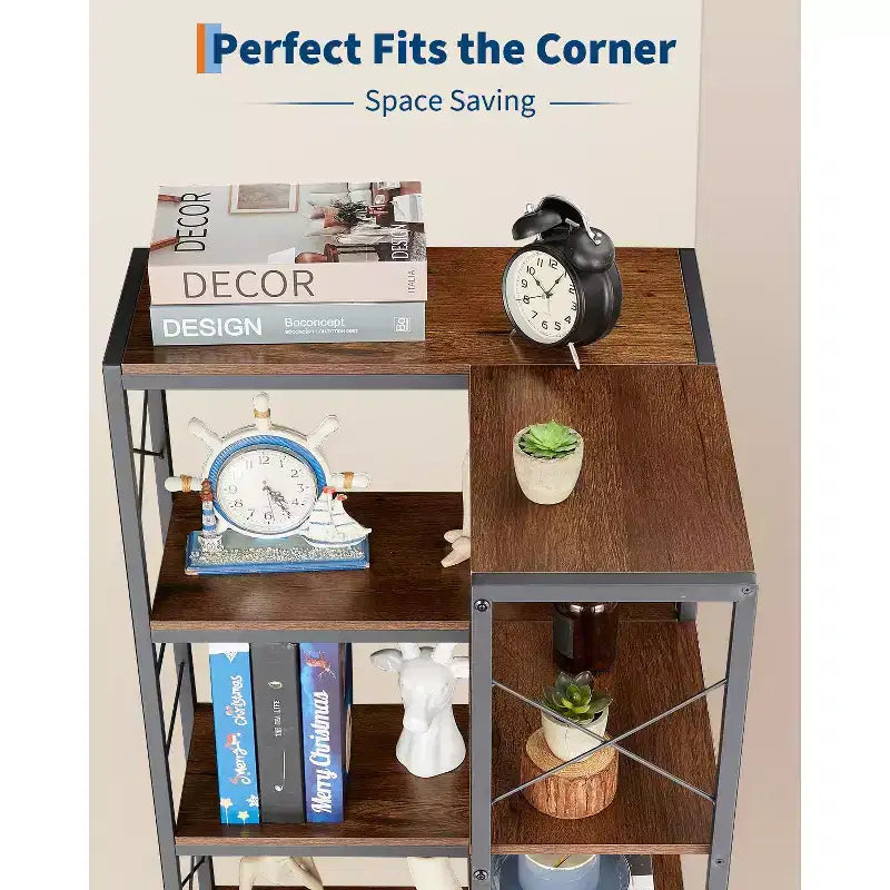 7 Tier Corner Bookshelf, 78H L-Shaped Open Bookcase with Metal Frame, Freestanding Open Storage Rack for Bedroom Living Room Office