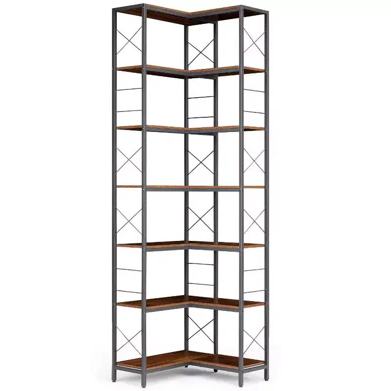 7 Tier Corner Bookshelf, 78H L-Shaped Open Bookcase with Metal Frame, Freestanding Open Storage Rack for Bedroom Living Room Office