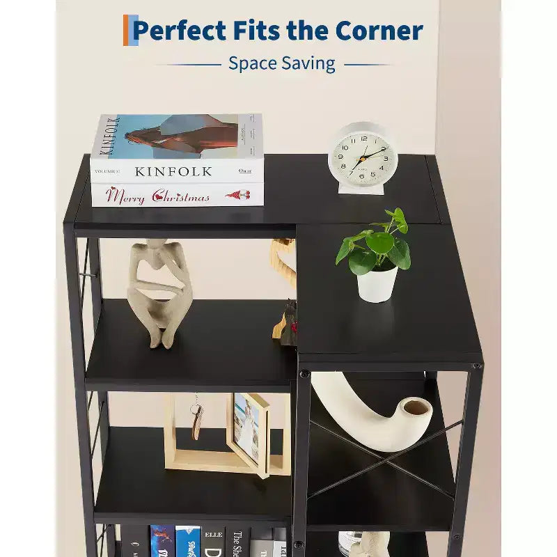 7 Tier Corner Bookshelf, 78H L-Shaped Open Bookcase with Metal Frame, Freestanding Open Storage Rack for Bedroom Living Room Office