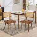 Set of 2 Mid-Century Rattan Dining Chairs Upholstered Linen/Soft Seat, Solidified Wood & Metal Frame, Cane Back Kitchen, Dining Room
