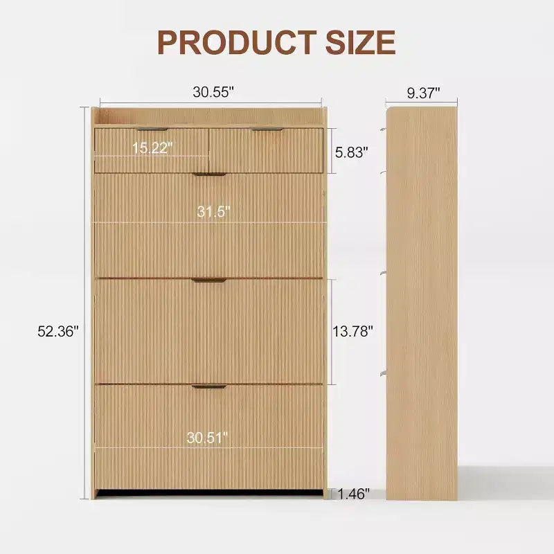 GustoWave Modern Fluted Slim Shoe Storage Cabinet Organizer with 3 Flip Drawers for Apartment